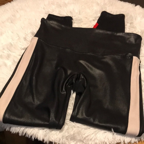 SPANX Faux Leather Leggings with Side Stripe - Picture 1 of 5